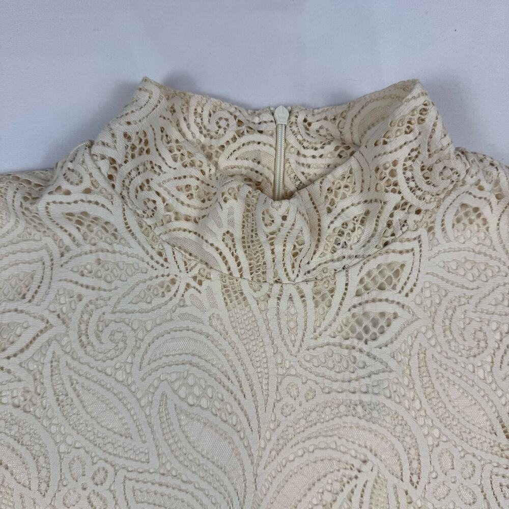 Chico's Lace Knit Cream Top Mock Neck Lined Elbow Tee Grandma Cottage NEW XL - Picture 3 of 12